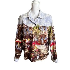 Vintage Flamingo Road Cotton Art Escape Beaded Button Down Collared Jacket Sz M